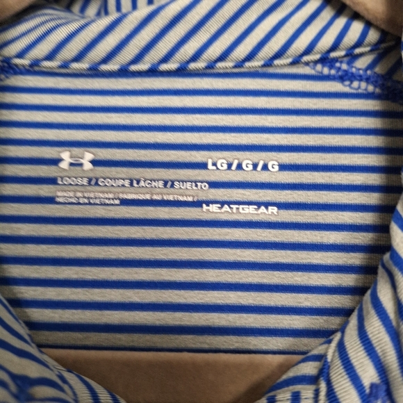 Under Armour Gorpcore HeatGear Men’s Blue Gray Striped Polo Shirt Size Large - Picture 5 of 11